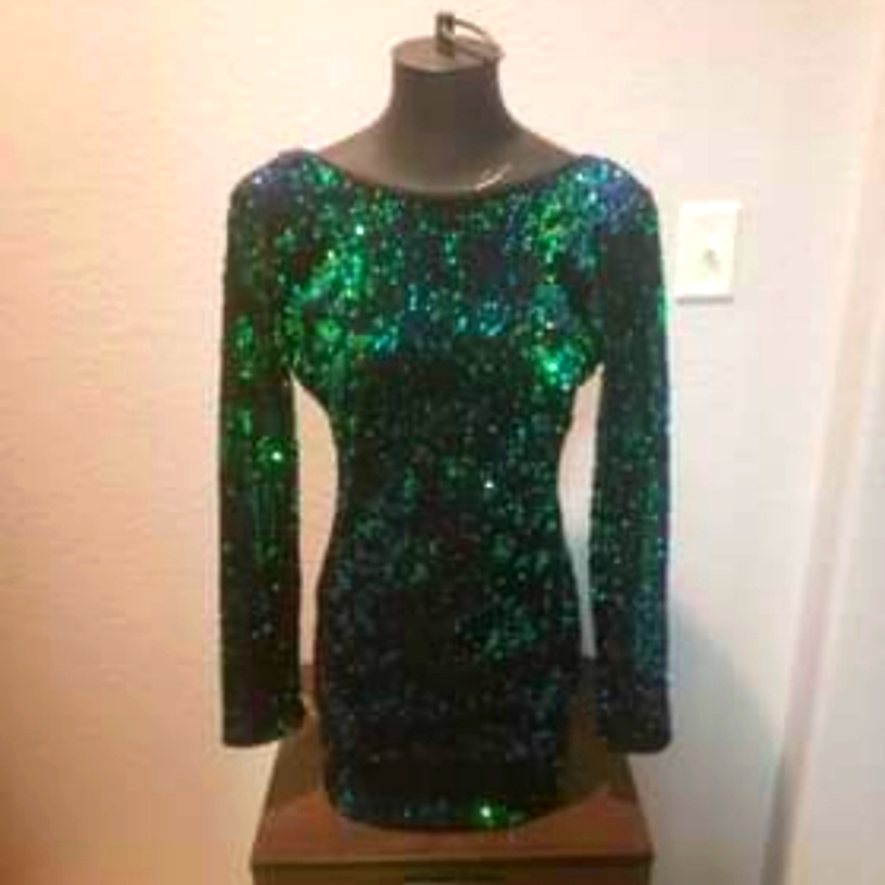Green/Blue/Black Sequin Cocktail Dress